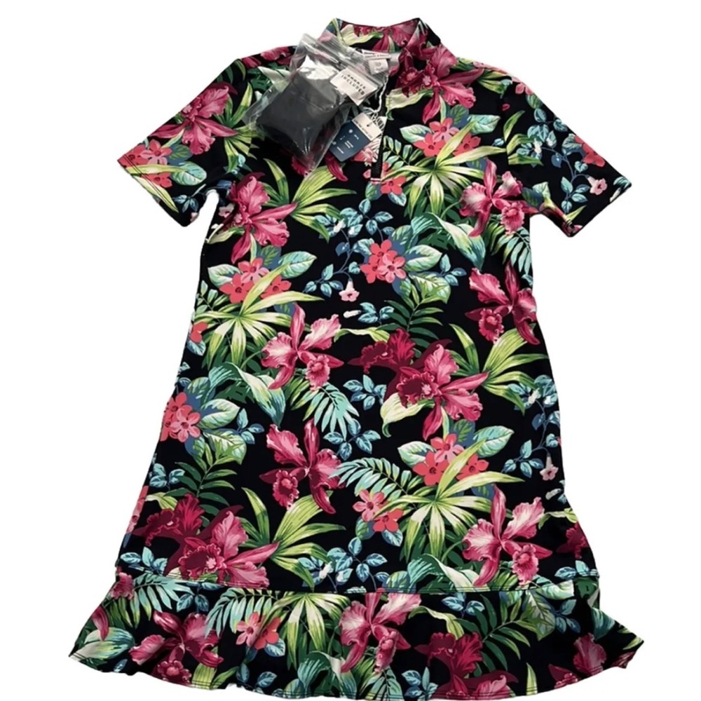 Tommy Bahama Women’s Racquet & Paddle Floral Dress matching with Black Shorts